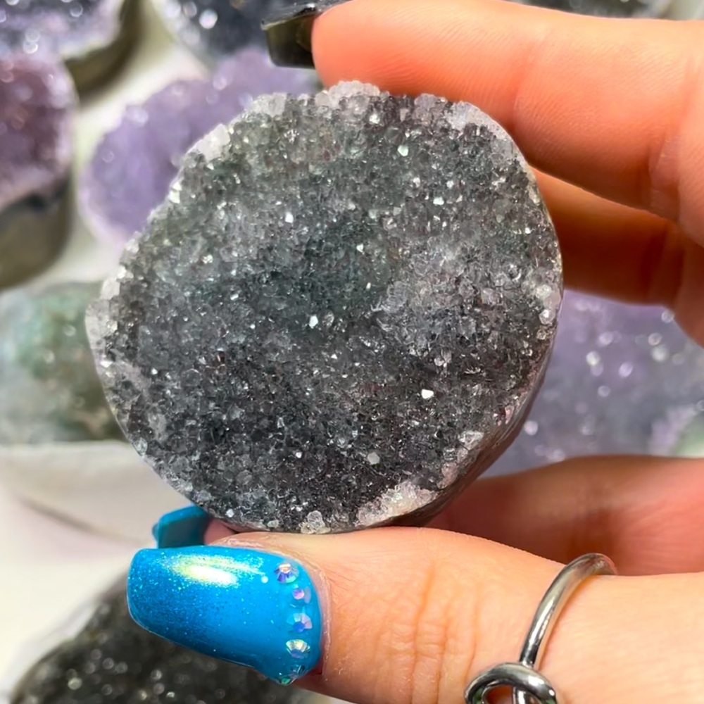 Dark Druzy Agate slice with Chalcedony Base | Brazil